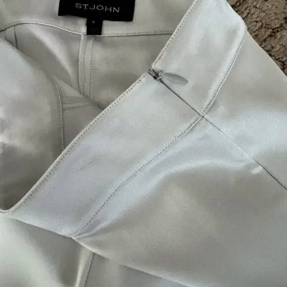St. John icy silver liquid satin Emma mid rise ankle evening pants size 6 **